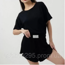 Комплект футболка та шорти в мілкий рубчик з бавовни 