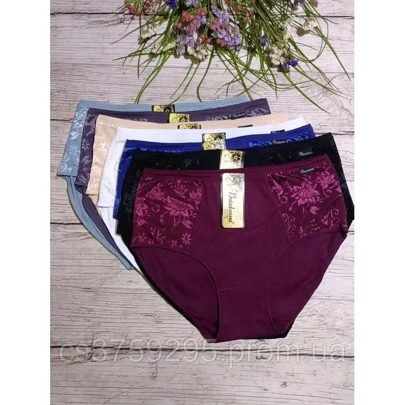 Трусики з бавовни з мереживом завищені з широким боком