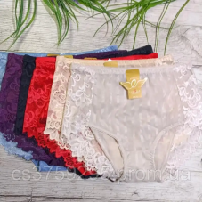 Трусики високі з мереживом в смужки шовковисті 