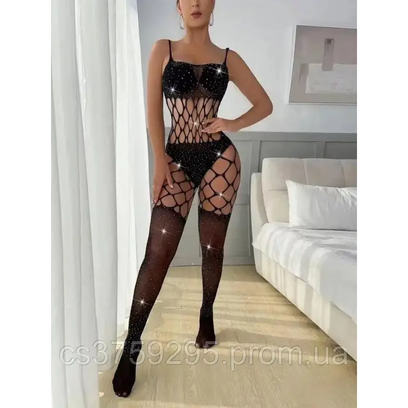 Боді з чулками в сітку з стразами
