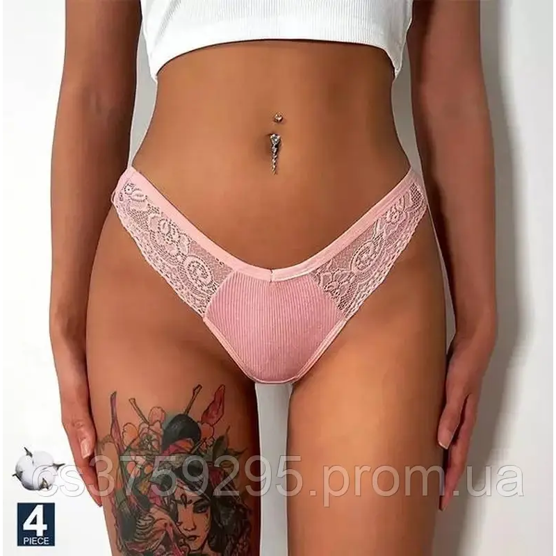 Стринги з бавовни з мереживом