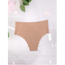 Бразиліани безшовні високі з подвійним поясом, корриктуючі та з лазерною хвилькою по низу 2XL, Бежевий