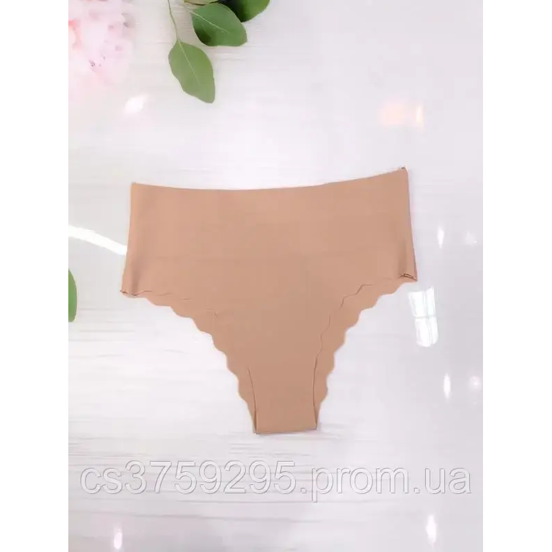 Бразиліани безшовні високі з подвійним поясом, корриктуючі та з лазерною хвилькою по низу 2XL, Бежевий