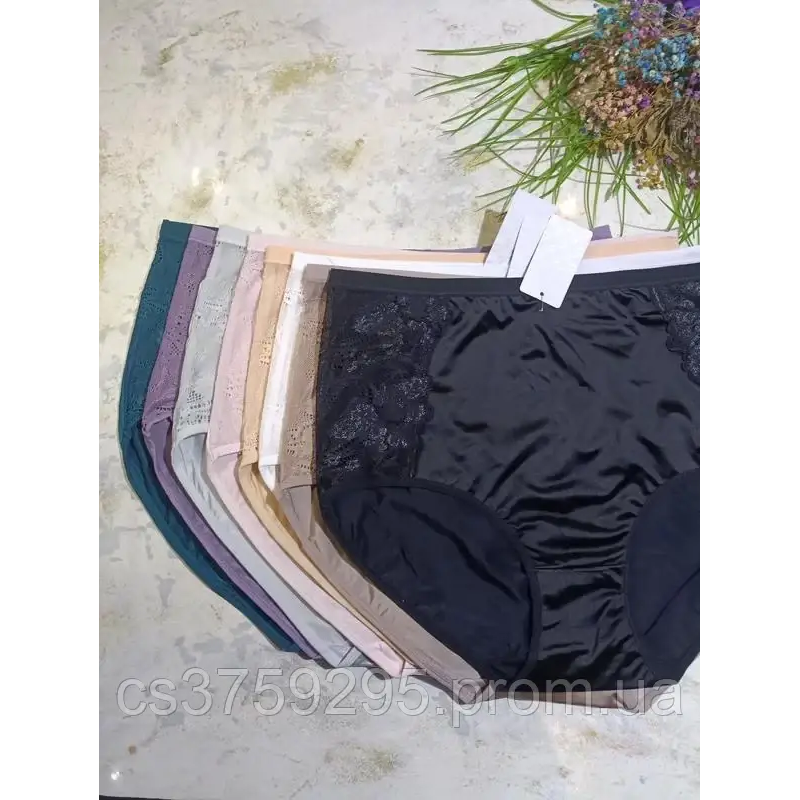 Трусики високі  з мереживом з атлас стрейч  