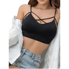 Топ з бавовни без чашок на тонких брителях та з широким поясом