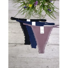 Стринги з бавовни високі з мереживом Сливовий