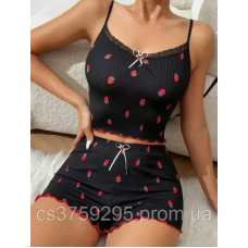 Домашній костюм майка та шорти в полунички 