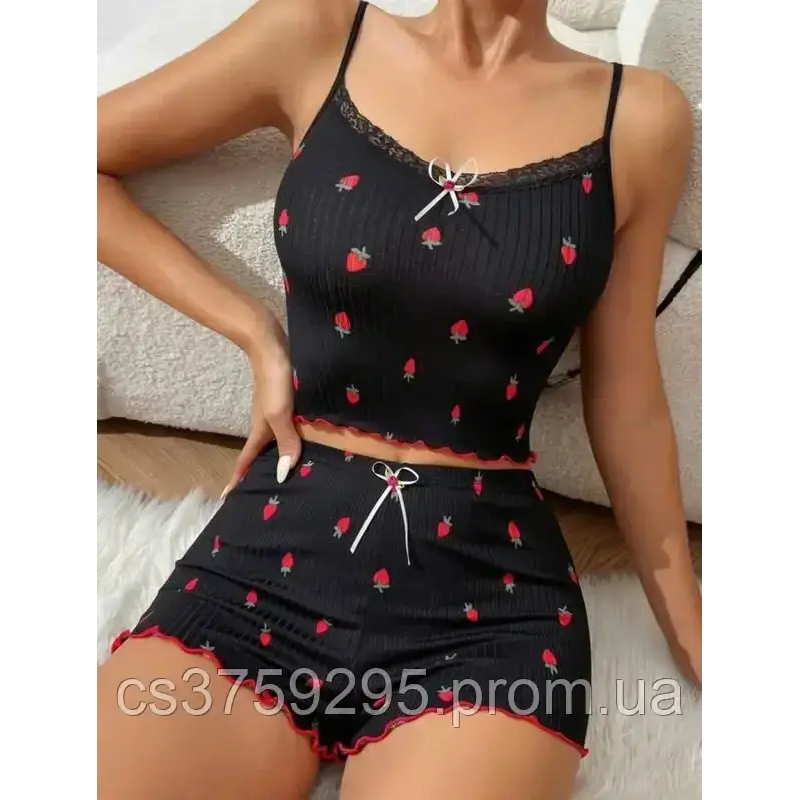 Домашній костюм майка та шорти в полунички 