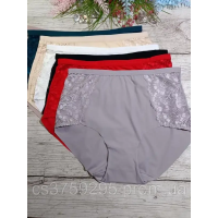 Трусики безшовні високі батали з вставками мережива по бокам 3XL, Червоний