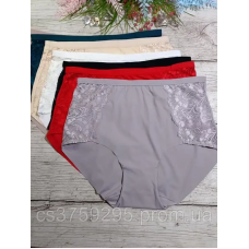 Трусики безшовні високі батали з вставками мережива по бокам 2XL, Капучино