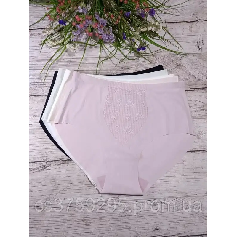 Трусики безшовні високі шовковисті з вставкою мережива спереді 2XL, Чорний